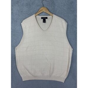 Brooks Brothers Sweater Vest Mens XL Beige Italian Mercerized Cotton Check Knit